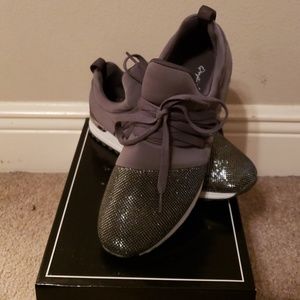 Silver, grey metallic tennis shoes